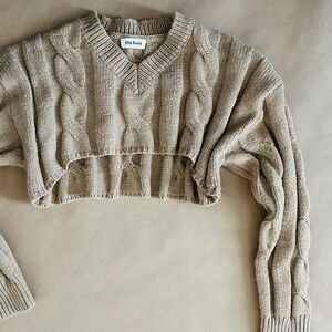 Cream V-Neck Cropped Sweater